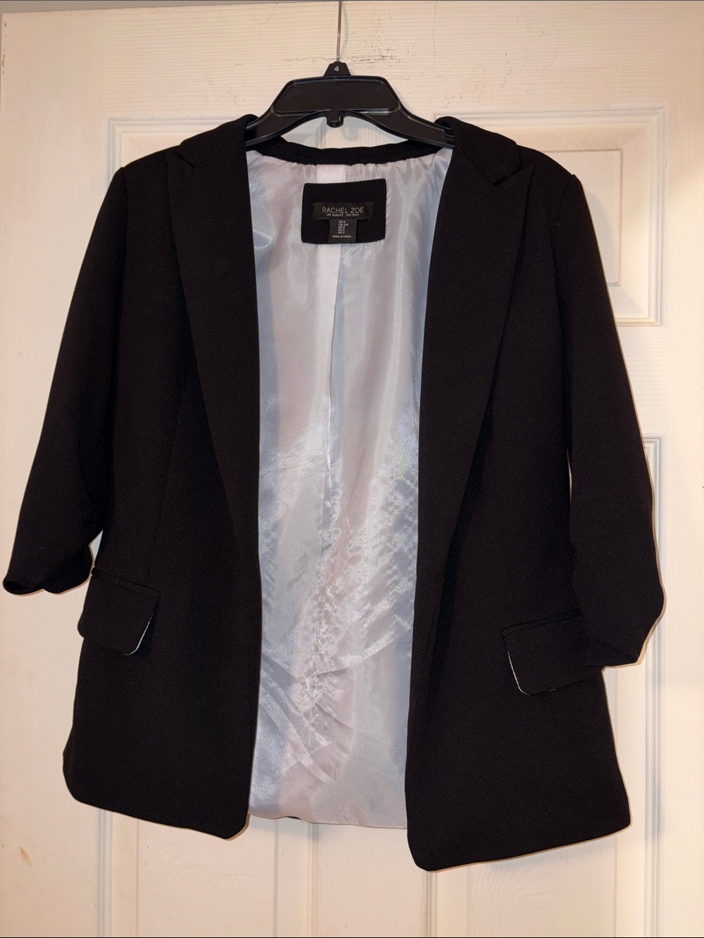 Rachel Zoe Black Open-Front Three-Quarter Sleeve Blazer
